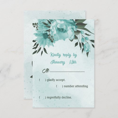  blue flowers greenery wedding  RSVP card