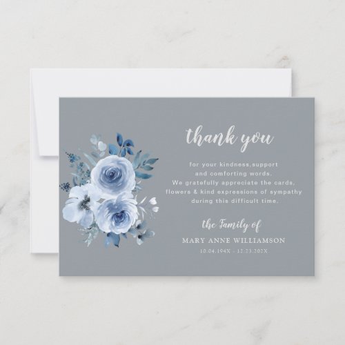 blue flowers grey funeral thank you note