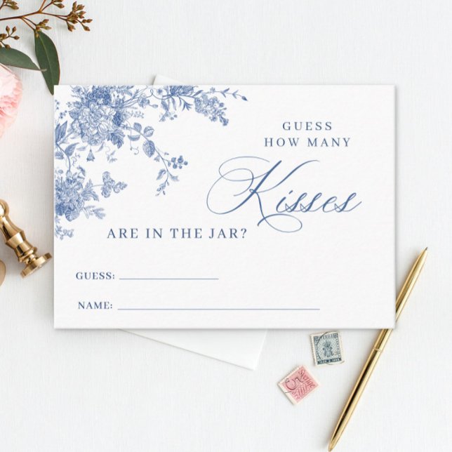 Blue Flowers Guess How Many Kisses Game Card (Creator Uploaded)