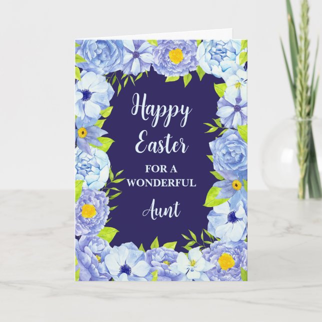 Blue Flowers Happy Easter Aunt Holiday Card (Front)