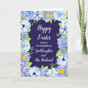 Blue Flowers Happy Easter Goddaughter & Husband Holiday Card
