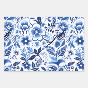 blue flowers hawaiian wrapping paper sheets