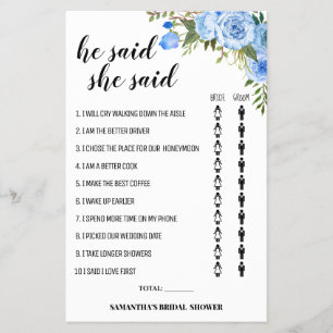 Blue Flowers He said She said Shower game card Flyer