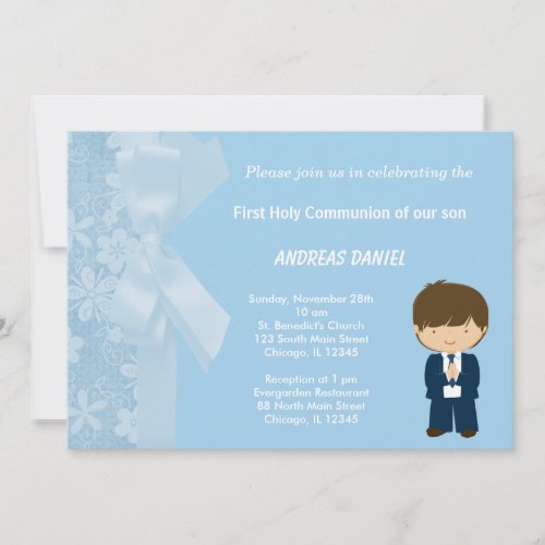Blue Flowers Holy Communion Personalized Invite