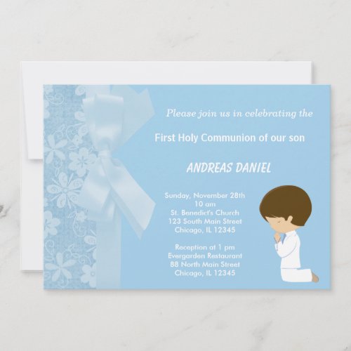 Blue Flowers Holy Communion Personalized Invite