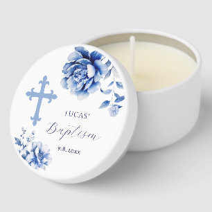 Blue Flowers Holy Cross Baptism Mini Candle Favors