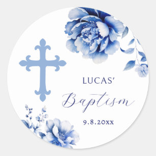 Blue Flowers Holy Cross Baptism Sticker