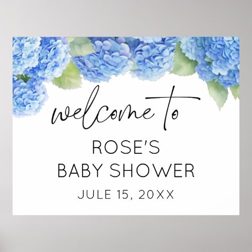 Blue Flowers Hydrangea Baby Shower Welcome Poster