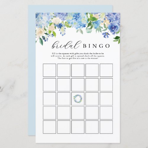 Blue Flowers Hydrangea Bridal Bingo Game Cards