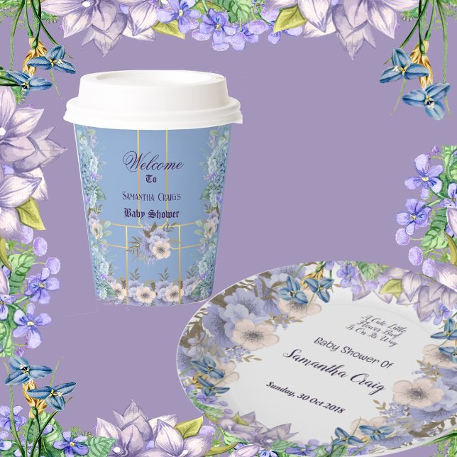 Blue Flowers Hydrangea Purple Lilac Baby Shower  Paper Cups (Blue Flowers Hydrangea Purple Lilac Baby Shower Paper Cups)