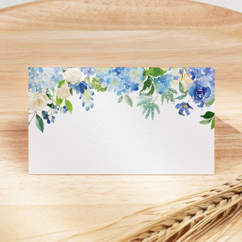 Blue Flowers hydrangea Wedding Folded Place Card