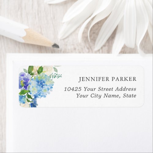 Blue Flowers hydrangeas Return Address Labels