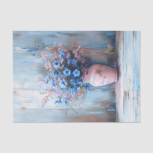 Blue Flowers in a Pink Vase Shabby Decoupage Tissue Paper