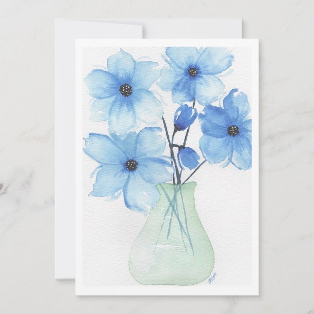 Blue flowers in a vase Note Cards (Front)