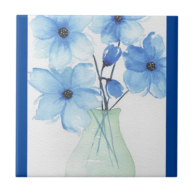 Blue flowers in a vase Note Cards Ceramic Tile (Front)