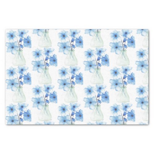 Blue Flowers in glass vase Tissue Paper