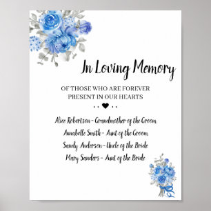 Blue Flowers In Loving Memory Wedding Sign