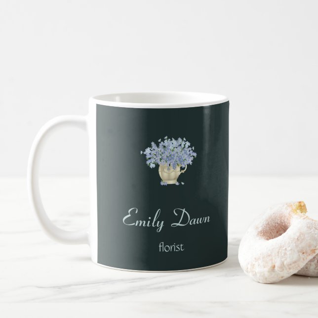 Blue flowers in vase gray coffee mug (With Donut)