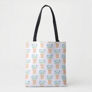 Blue Flowers in Woven Pots Tote Bag