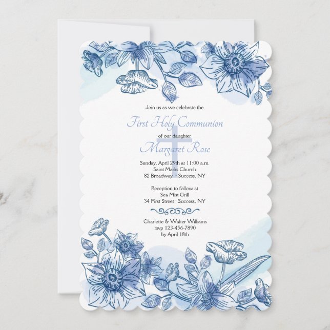 Blue Flowers Invitation (Front)