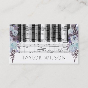 Blue Flowers Keyboard Music Teacher Business Card by musickitten at Zazzle