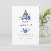 Blue Flowers Lantern Watercolor Bridal Shower Invitation (Standing Front)