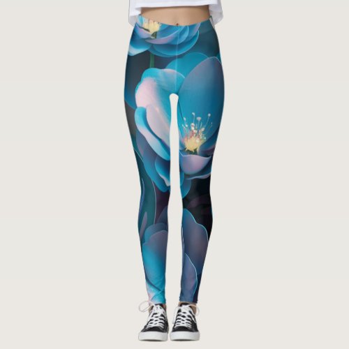 blue flowers leggings