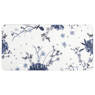 Blue flowers license plate
