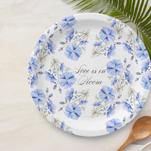 Blue Flowers Love is in Bloom Floral Bridal Shower Paper Plates