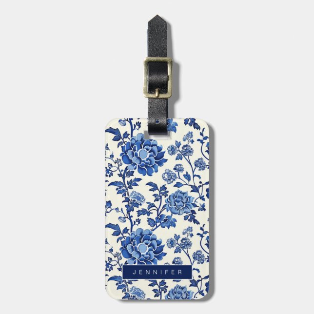Blue Flowers Luggage Tags (Front Vertical)