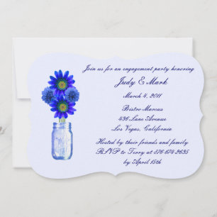 Blue Flowers Mason Jar Engagement Party Invitation