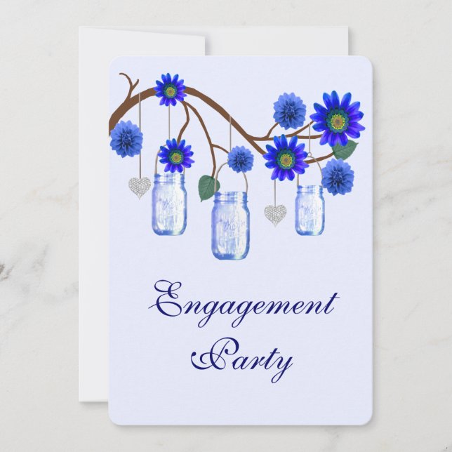 Blue Flowers Mason Jar Engagement Party Invitation (Front)