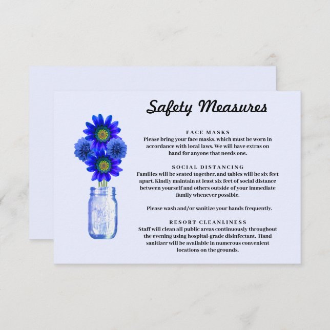 Blue Flowers Mason Jar Safety Measures Enclosure Card (Front/Back)