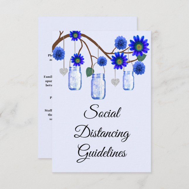 Blue Flowers Mason Jar Safety Measures Enclosure Card (Front/Back)