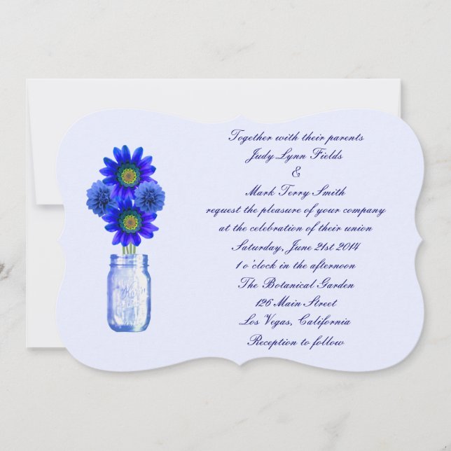 Blue Flowers Mason Jar Wedding Invitation (Front)