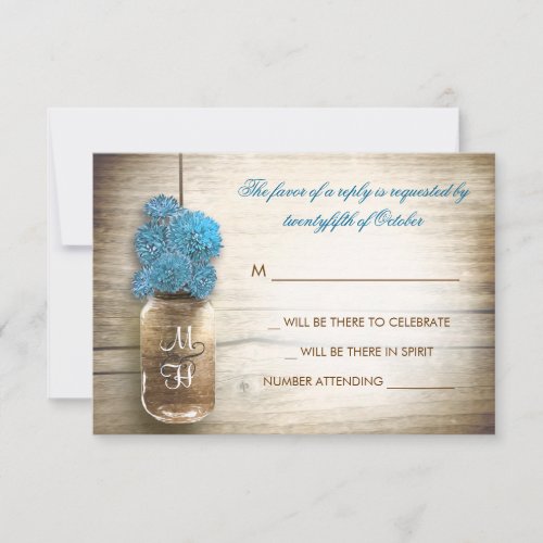 blue flowers mason jar wedding RSVP cards