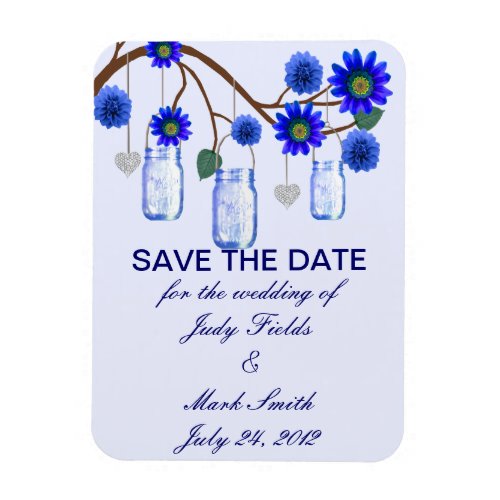 Blue Flowers Mason Jars Save The Date Magnet