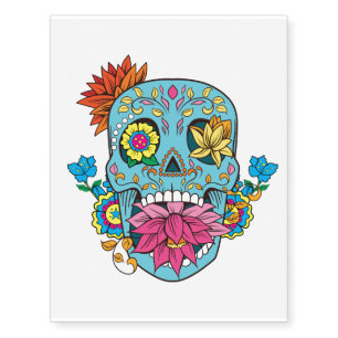 Blue Flowers Mexican Tattoo Sugar Skull