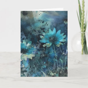 Blue Flowers Mixed Media Birthday Card