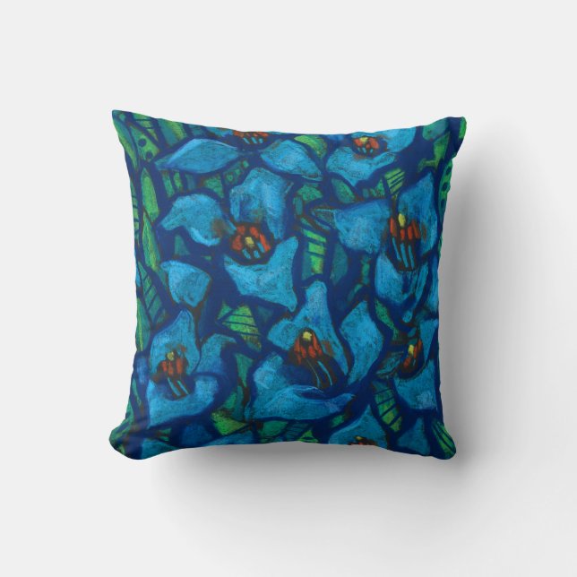 Blue Flowers, modern floral art, pastel painting Throw Pillow (Front)
