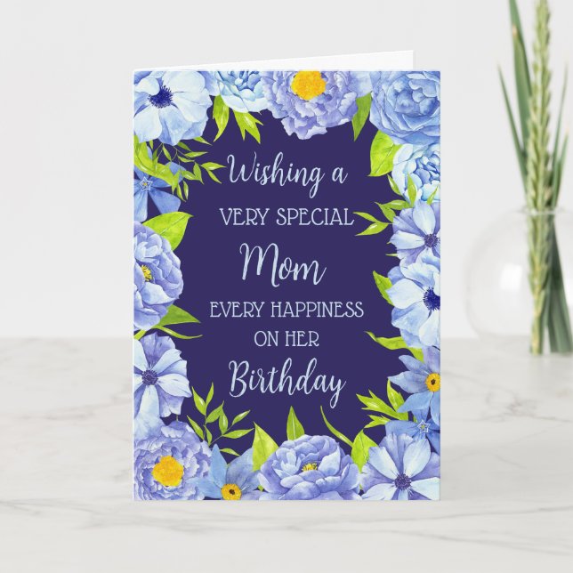 Blue Flowers Mom Birthday Card (Front)