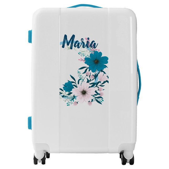 Blue Flowers Monogram Travel Luggage (A stylish suitcase with floral designs and the name Maria displayed!)