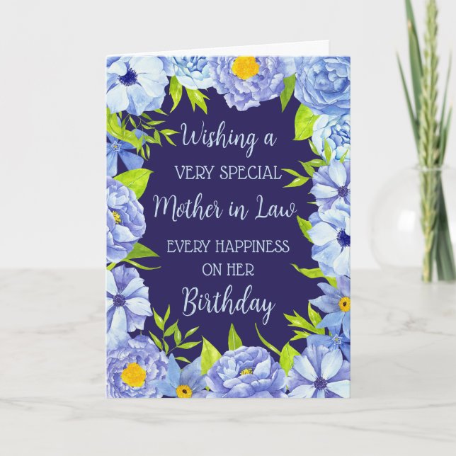 Blue Flowers Mother in Law Birthday Card (Front)
