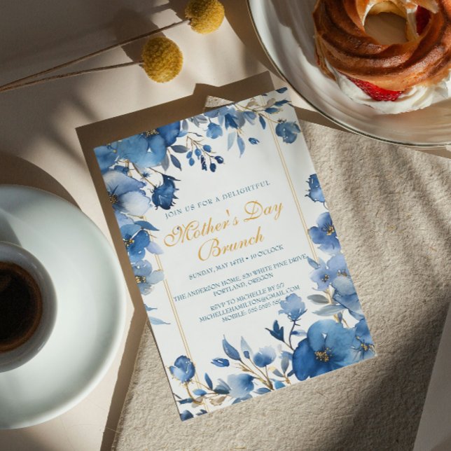 Blue Flowers Mother's Day Brunch Invitation (Creator Uploaded)