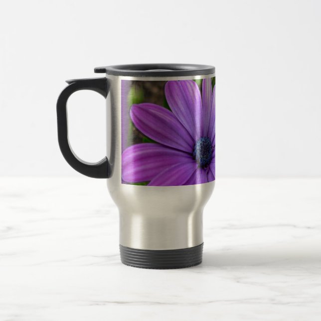 Blue Flowers Mug Travel Cup Blue Daisies Cup (Left)