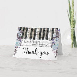 blue flowers music piano keyboard thank you card