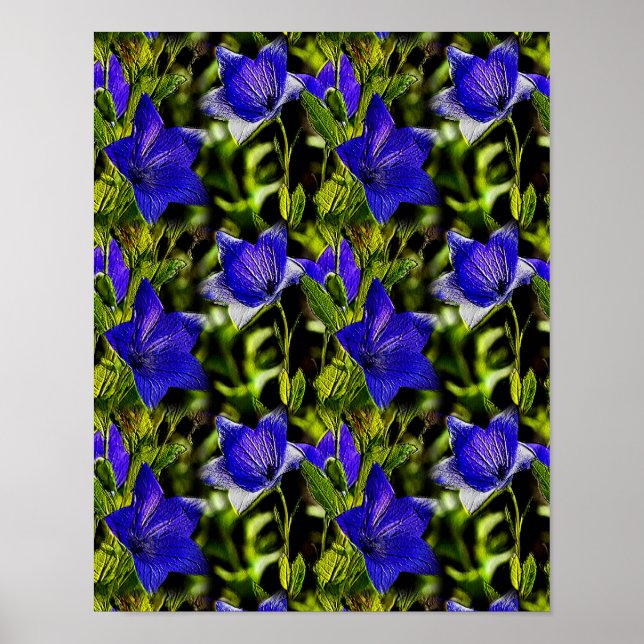 Blue Flowers Nature Art Pattern       Poster (Front)