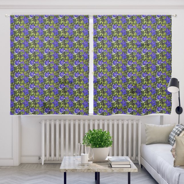 Blue Flowers Nature Pattern    Sheer Curtains (Living Room)