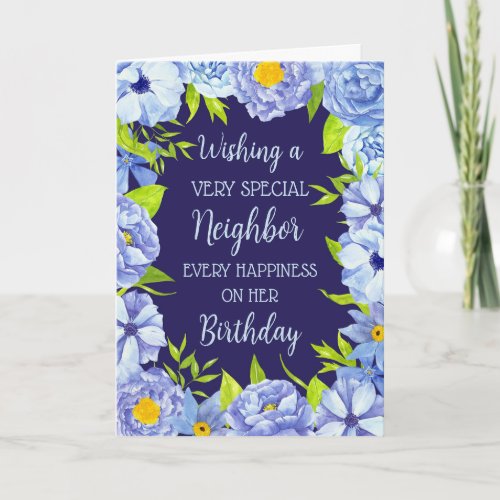 Blue Flowers Neighbor Birthday Card