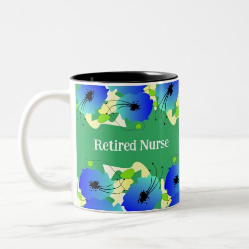 Blue Flowers Nurse Retirement Two_Tone Coffee Mug
